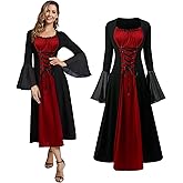 Renaissance Costume for Women, Medieval Dress with Trumpet Sleeves,Gothic Dress Ladies for Halloween Carnival