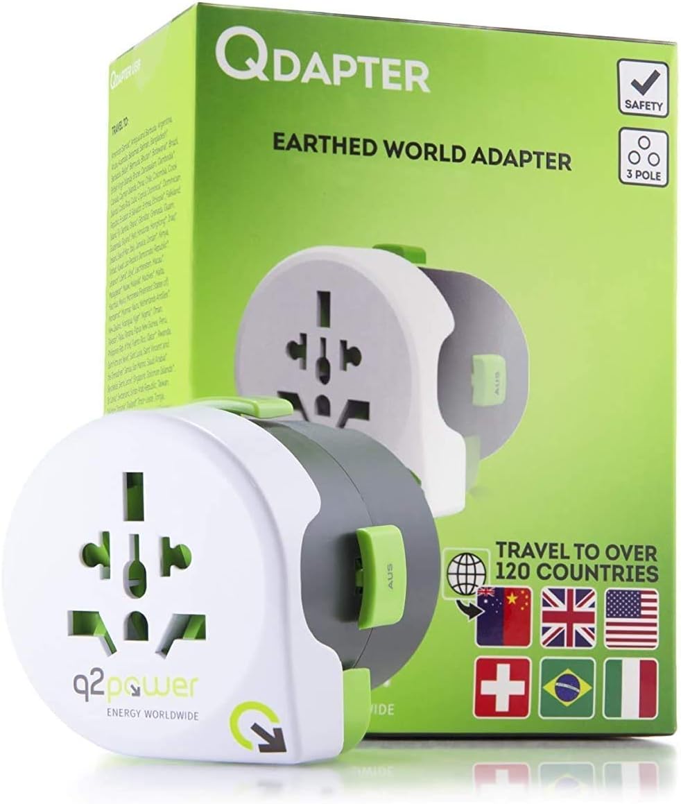Q2Power World to Europe Travel Adapter, for Type F Schuko Outlets, Grounded and Safe, Works with Laptops, Computers, Smartphone Chargers, Portable Devices, Perfect for International Trips