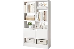 JASIWAY Wooden Book Shelf - Open Shelf Bookcase, Freestanding Display Storage Cabinet Organizer with Cubes, Floor Standing Bookshelf Display Rack Wood White Bookcases (51" H, Classic White)
