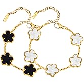 Women Gold Bracelets Jewelry Set - 18K Gold Plated Floral Bracelets,Stainless Steel Charm Bracelet Non-Tarnish,Adjustable lucky Chain Set Trendy Gift,Christmas Valentines Birthday Gifts for Girlfriend