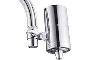 ULTGRT Faucet Water Filter Kitchen Tap Water Purifier Stainless Steel Faucet Mount Water Filtration System Remove Chlorine, Odor, Sediment, Improve Taste (1 Filter Element Included)