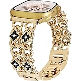 REALSIGN Metal Band Compatible with Apple Watch Bands 40 41 42 44 45 46 49 38mm Women,Clover Cuban Link Chain Wristband for iWatch Series 11 10 9 8 7 6 5 4 SE/Ultra 3 2