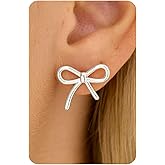 GUOKE Bow Earrings for Women - 14K Gold/White Gold Plated Cute Coquette Bow Jewelry Ribbon Earrings Trendy Gift