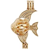 10pcs Gold Tone Fish Pearl Beads Cage Locket Pendant-Add Your Own Pearls, Stones, Crystals, Rock to Cage, Add Perfume Or Essential Oil to Create a Scent Diffusing Locket Pendant Charms (Fish)