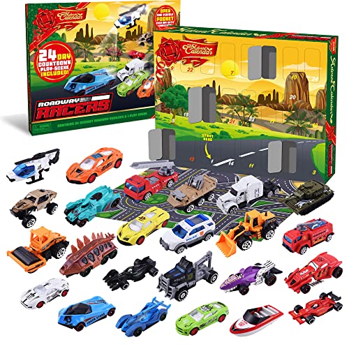 JOYIN 2021 Christmas 24 Days Countdown Advent Calendar with 24 Pcs Die Cast Cars Vehicle Toys