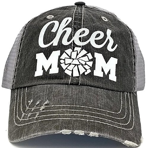 Loaded Lids Women's Cheer Mom Distressed Bling Baseball Cap (Grey/White)