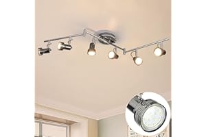 Depuley Modern 6-Light Led Track Lighting Fixtures, Directional Kitchen Ceiling Spotlight, Flush Mount Foldable Track Light Kit for Living Room Dining Room Office, Rotatable Heads, Swing Arms