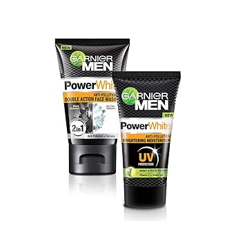 Garnier Men Power White Double Action Face Wash, 100gm + Garnier Men Power White Moisturizer, 40g