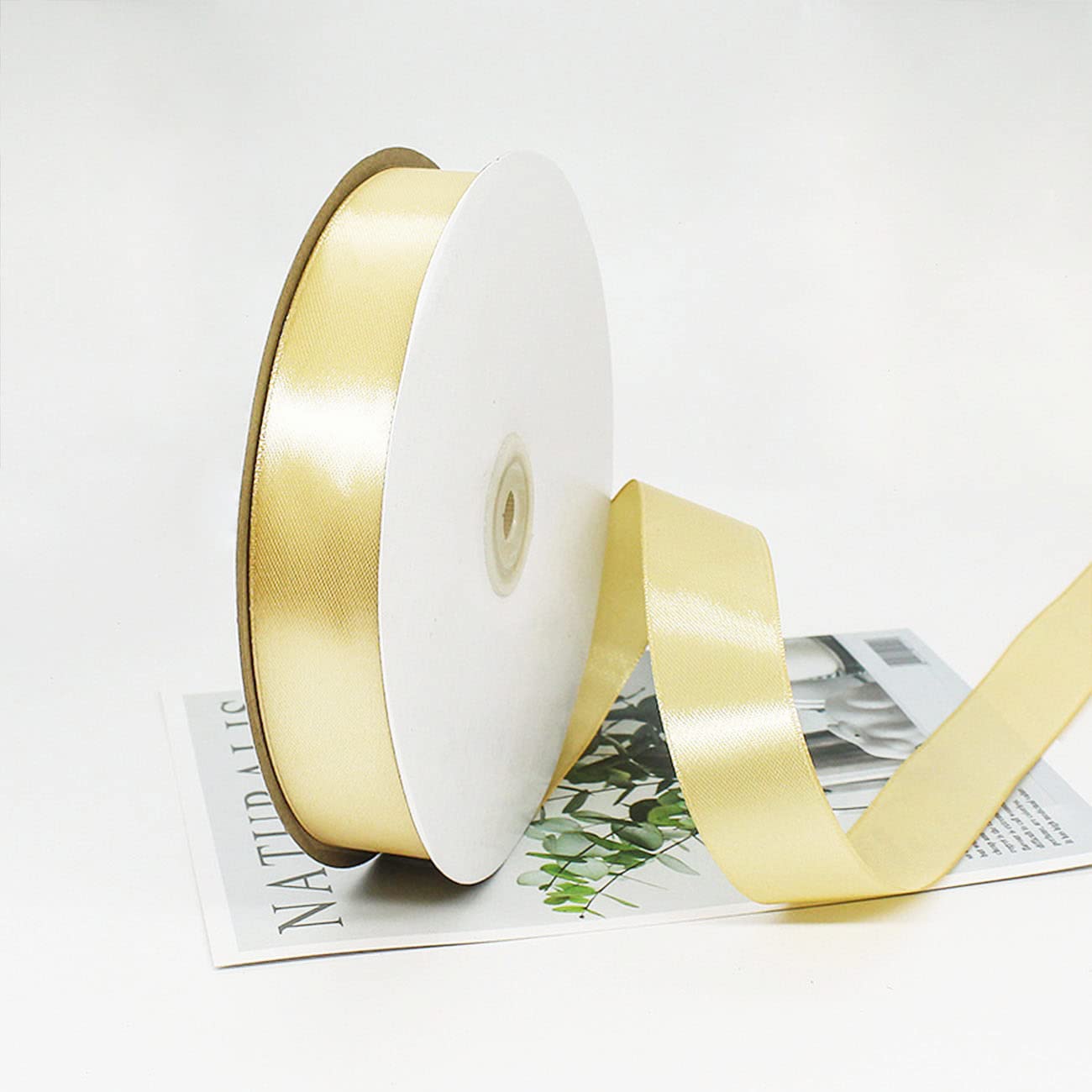 Ainmto Gold Satin Ribbon 25mm x 100 Yards,Gift Wrapping Ribbon for Decoration and DIY Project