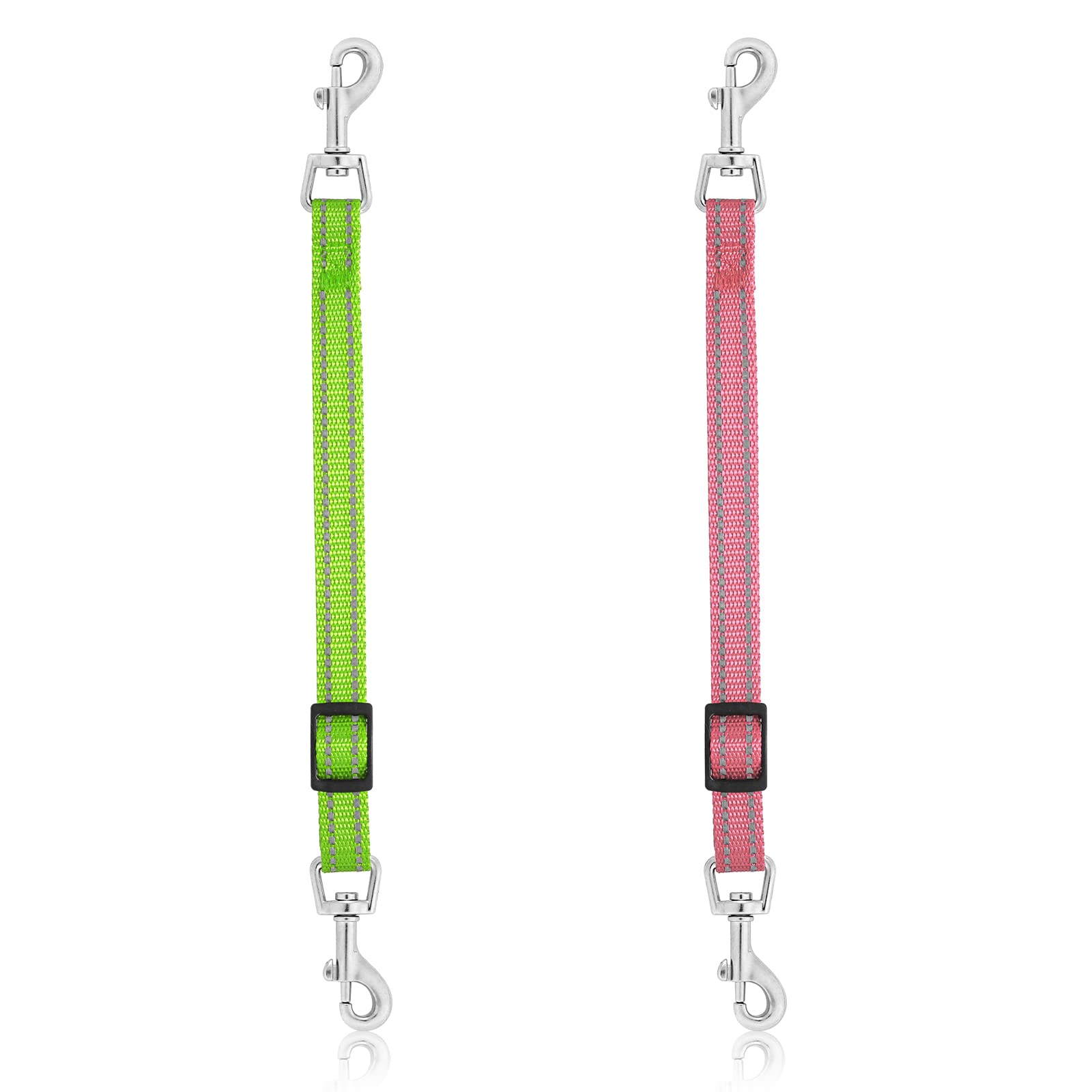 Cobee Puppy Collar Clips, 2 Pcs Reflective Nylon Back-up Connector, Safety Adjustable Harness Clip for Dogs (Green, Pink) — image 1