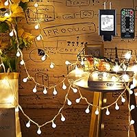 Mikikin Globe String Lights, 49ft 100 LED Warm White Fairy String Lights Waterproof with 8 Modes, Remote & Timer, UL Listed Plug in String Light Perfect for Indoor, Outdoor, Patio, Bedroom Decoration