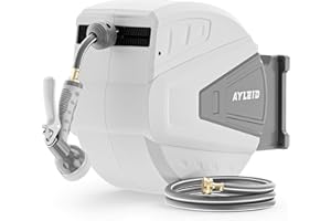 Ayleid Retractable Garden Hose Reel,5/8 in x 100 FT Wall Mounted Hose Reel, with 9- Function Sprayer Nozzle, Any Length Lock/Slow Return System/Wall Mounted/180°Swivel Bracket (Grey)