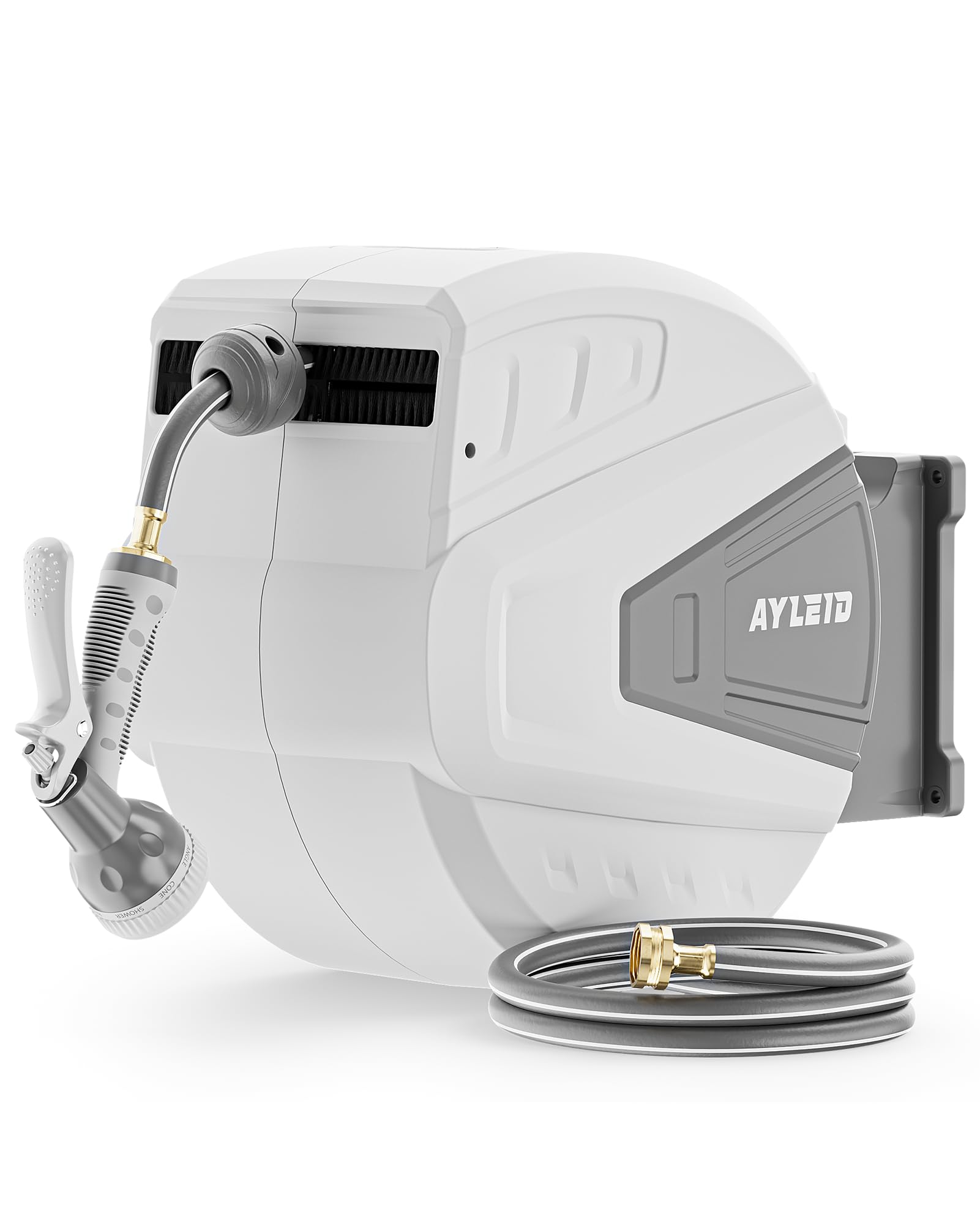 Photo 1 of ***PARTS ONLY***Ayleid Retractable Garden Hose Reel,1/2 in x 130 ft Wall Mounted Hose Reel, with 9- Function Sprayer Nozzle, Any Length Lock/Slow Return System/Wall Mounted/180°Swivel Bracket (Grey)