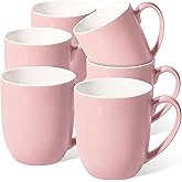 Urbanstrive 16 oz Large Coffee Mugs Set of 6 Ceramic Coffee Mug White Coffee Cups Tea Cups Idea Gift for Women Men House Warming Gifts New Home Office, 6 Pack (Pink)