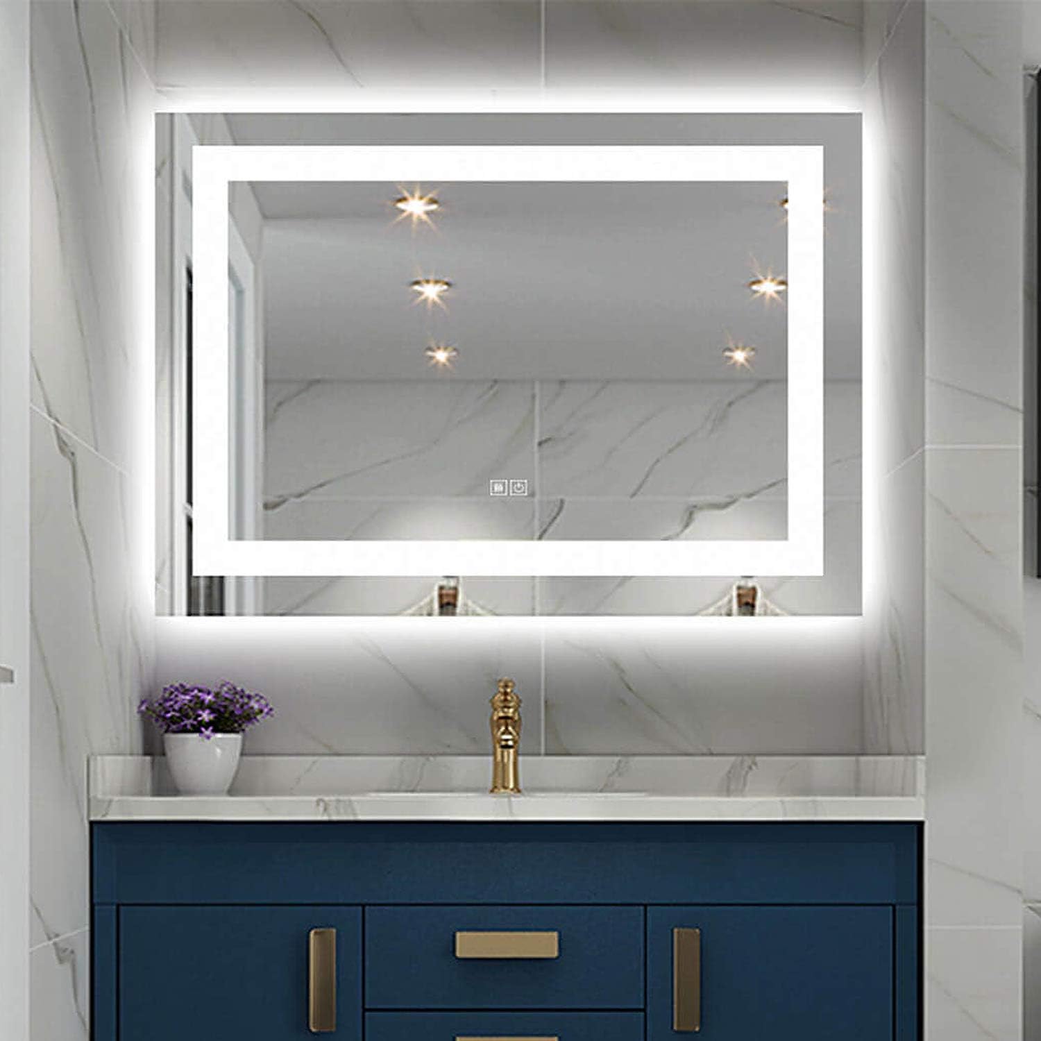 Yetudo LED Bathroom Wall Mounted Mirror 28" x 36"Anti-Fog Horizontal/Vertical LED Bathroom Vanity Mirror Large Wall Makeup Mirror with 2-Colour Dimmable Touch Switch