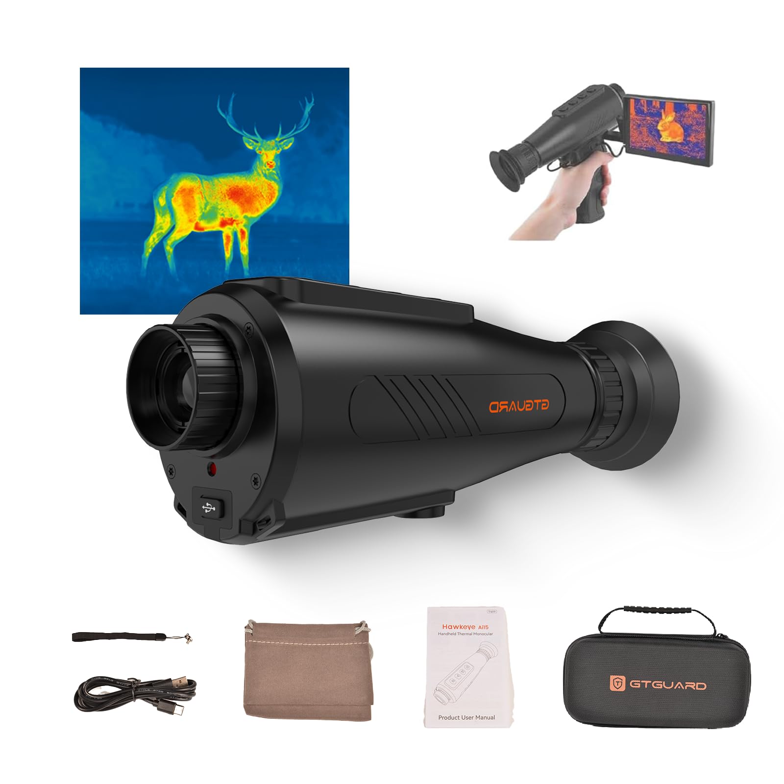 384*288 AISR Thermal Monocular, 1.43" Thermal Imaging Monocular Handheld Infrared Scope with 10+h Battery Life, 32GB, 60Hz Thermal Camera Monocular for Hunting Camping Adventure, Camping, Travel