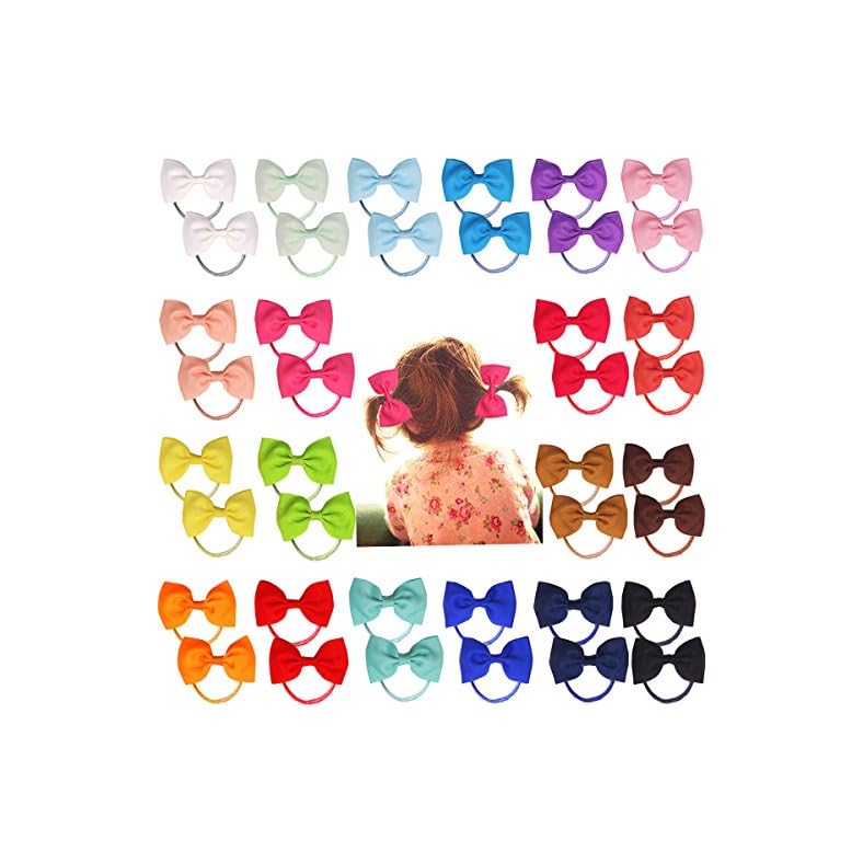 CELLOT Toddler Hair Ties 40pcs 2.75″ Baby Girls Hair Bows Tie Baby Bows Elastics Rubber Ribbon Hair Bands Accessories for Baby Girls Kids Children