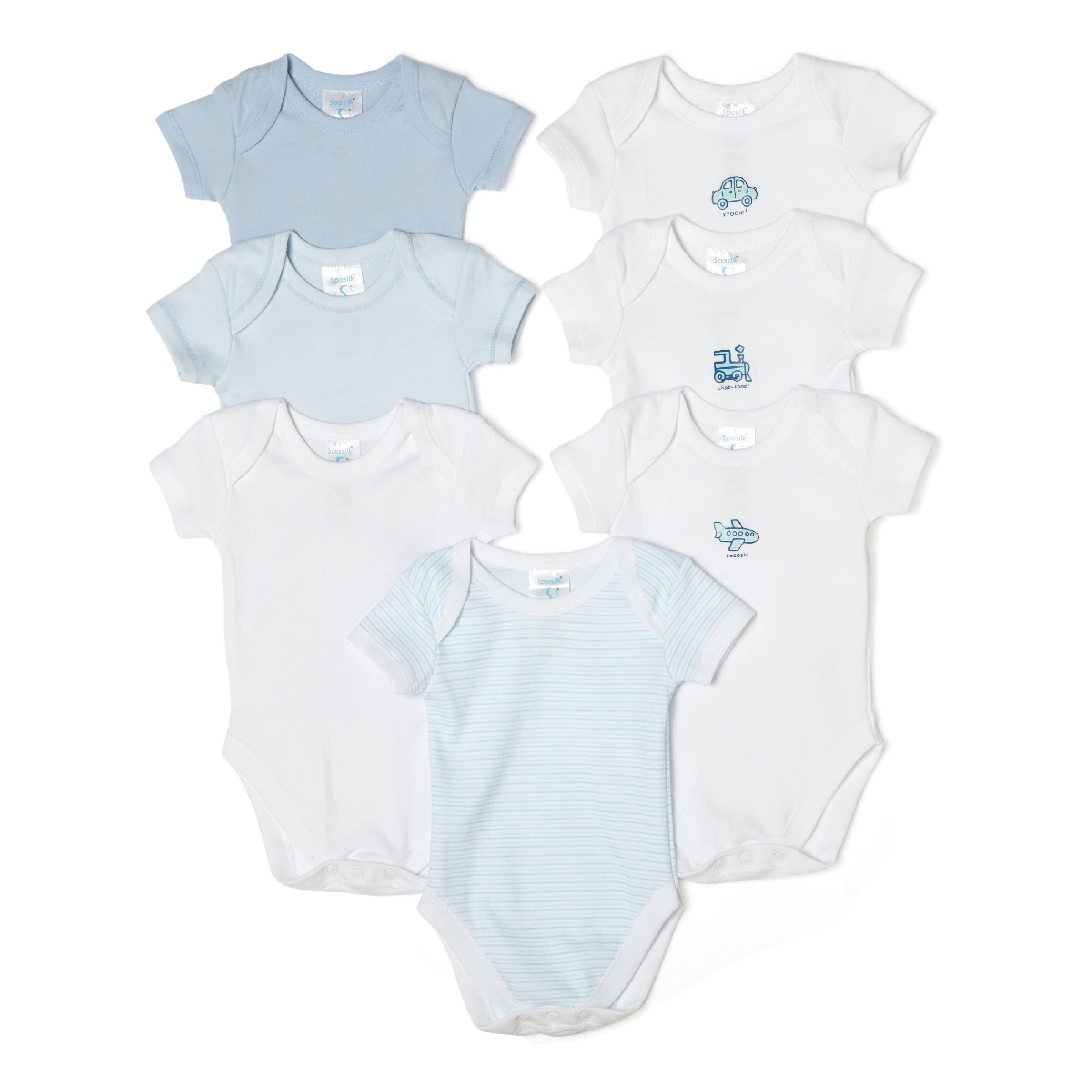 Photo 1 of Spasilk Boys’ Baby Newborn Short Sleeve Lap Shoulder Bodysuits, 7 Pack, 3-9 Months - Blue Bodysuits