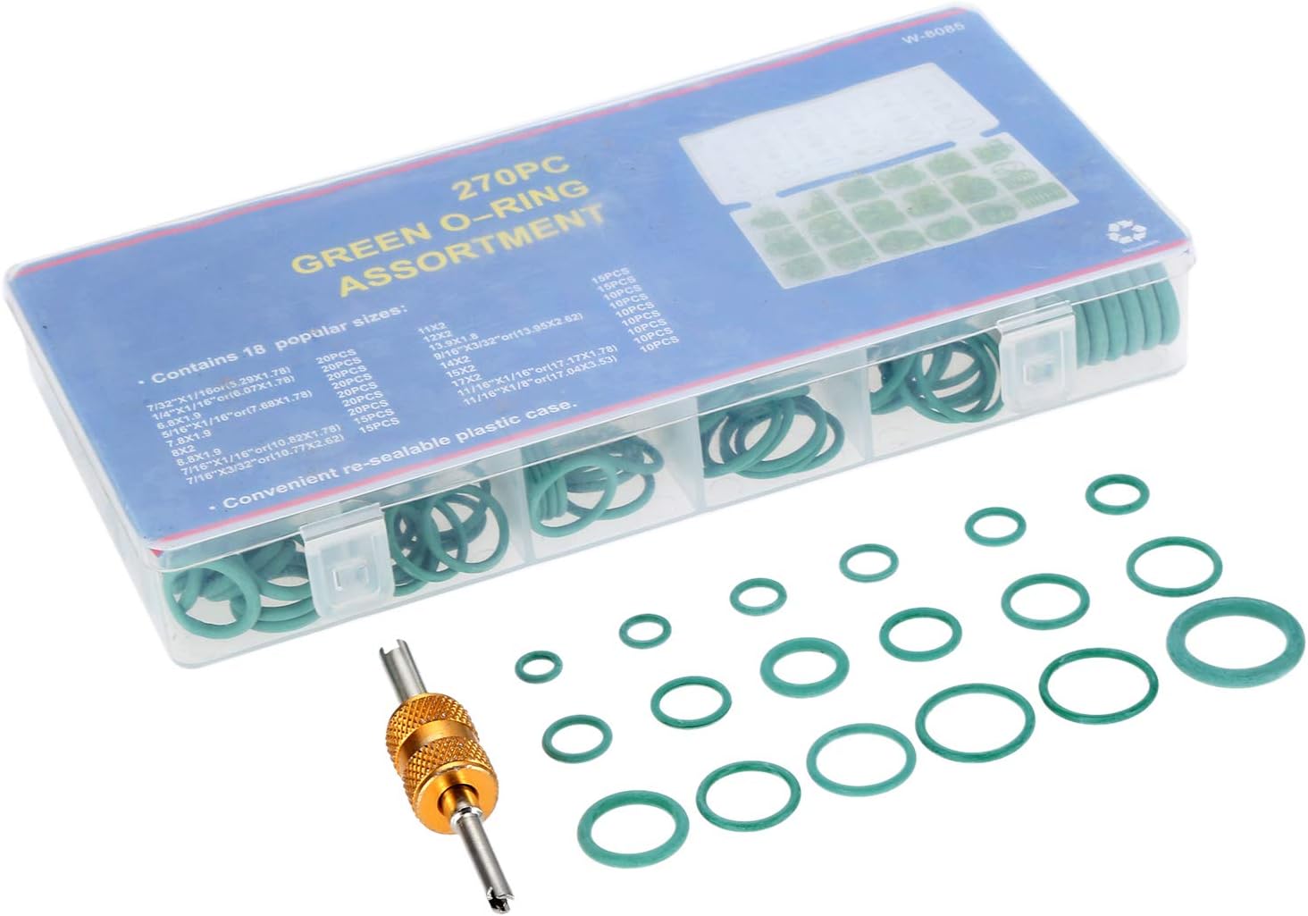 Rubber O Rings Assortment Set 270Pcs,18 Sizes Gasket Washer Seals, for Air Conditioning Car Auto Repair with 1 Valve Core Removal Tool(Green): Automotive