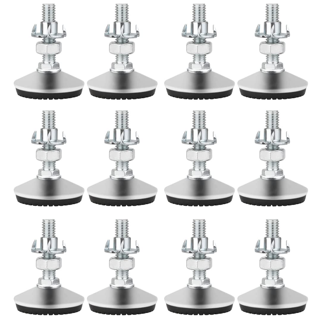 Drenky Levelling Feet, 12 Packs M8x30mm Metal Adjustable Furniture Legs Heavy Duty Thread Glides Levelers with T-Nuts and Screw Nuts Silent Non-Slip Base