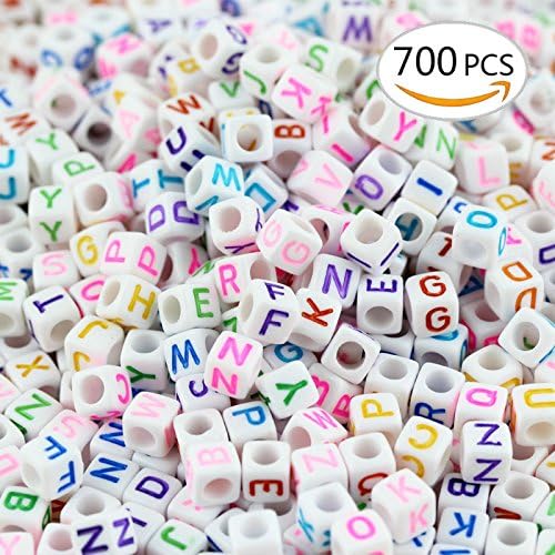 BeautyMood 700 pcs Rainbow Alphabet/Letter Acrylic Cube Beads 6x6mm/0.24x0.24" for Bracelets,necklaces, Key Chains and Kid Jewelry