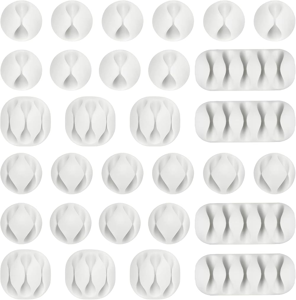 URAQT Cable Clips Holders 30 Pcs Silicone Adhesive Desk Cord Organizer White