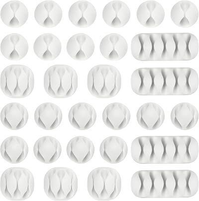 URAQT Cable Clips Holders 30 Pcs Silicone Adhesive Desk Cord Organizer White