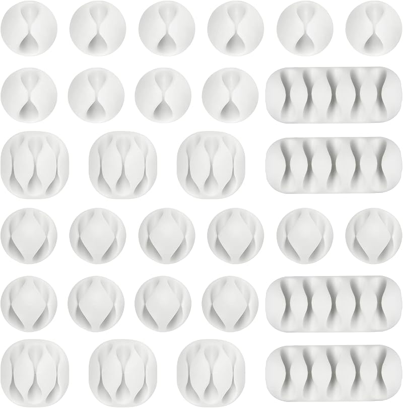 URAQT Cable Clips Holders 30 Pcs Silicone Adhesive Desk Cord Organizer White