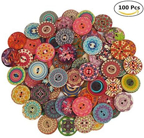 Mahaohao 100Pcs Mixed Pattern Decorative Buttons 1 Inch for Crafts 2 Holes for DIY Sewing Crafting