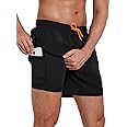 Roxdme Mens Swim Trunks with Compression Liner Quick Dry Beach Shorts with Zipper Pockets