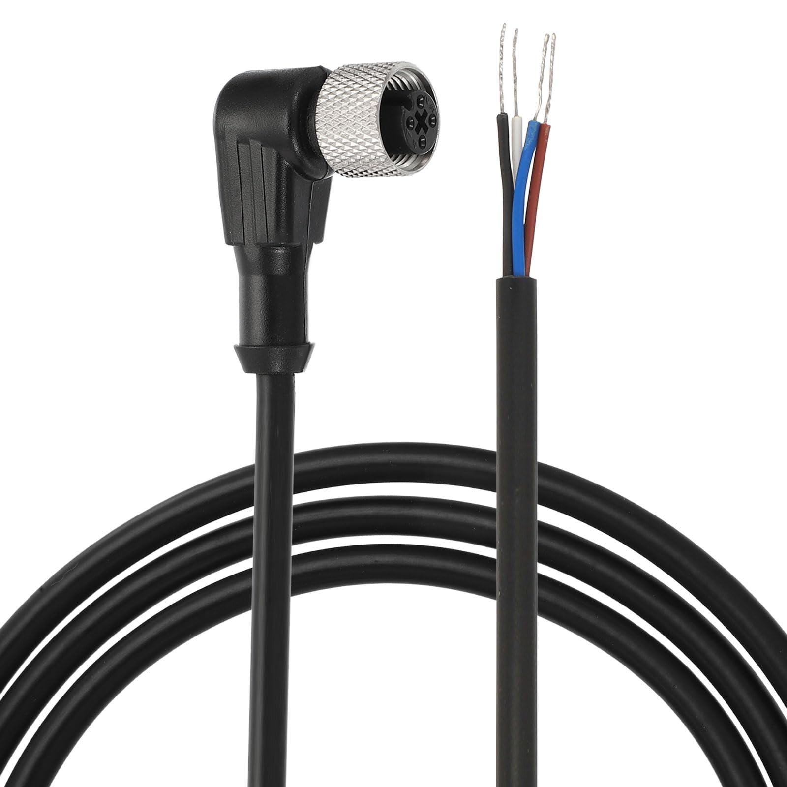 PATIKIL M12 4 Pin Aviation Sensor Cable 2M / 6.6 Ft, 2 Pcs Right Angle Aviation Socket Electrical Cable Female Connector for Industrial Automation Control, Device Network, Black