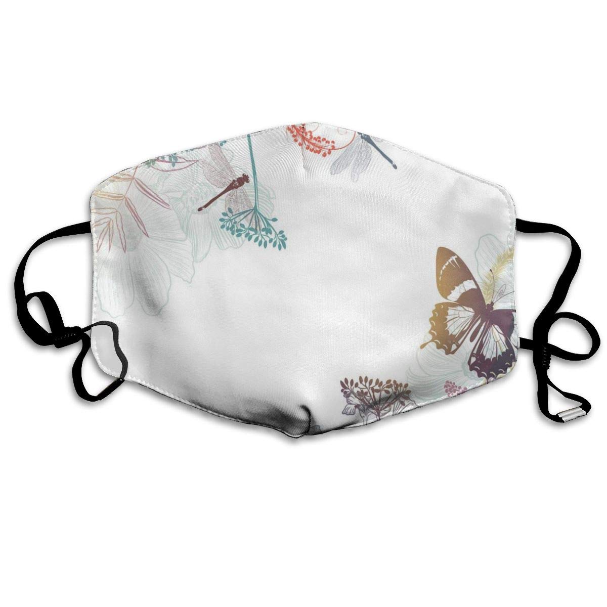 Fashion Comfortable Windproof,Wildflowers Hibiscus Blooms Herbs Fern Artistic Antique Botanical Elegance Design,Printed Facial Decorations For Adult Kid