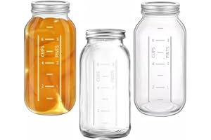 3 Pack Mason Jars 64 Oz Wide Mouth with Lids, Airtight Storage Canning Jar for Fermenting, Pickling, Storing Food,Salad Jam,J