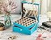 Glenor Co Earring Organizer - Classic 50 Section Jewelry Box/Case/Holder for Earrings, Rings, Necklaces, Jewelry, Cufflinks or Collections -2 Layer Small Compartments with Large Mirror - Blue