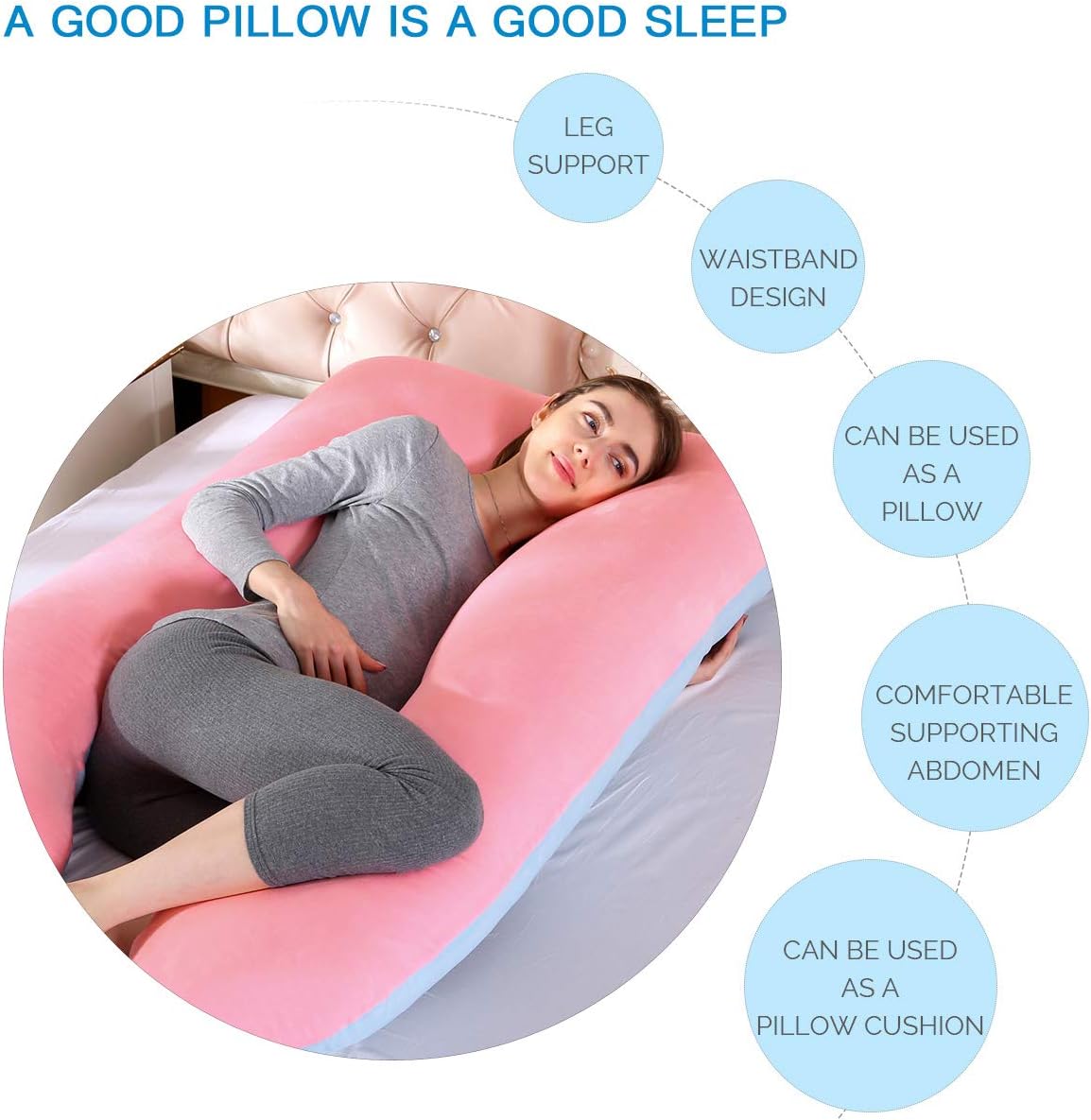 SHANNA Pregnancy Pillow for Sleeping J Shaped Full Body Pillow Pregnancy Pillows, Maternity Pillow Support for Back Hips - Image 3