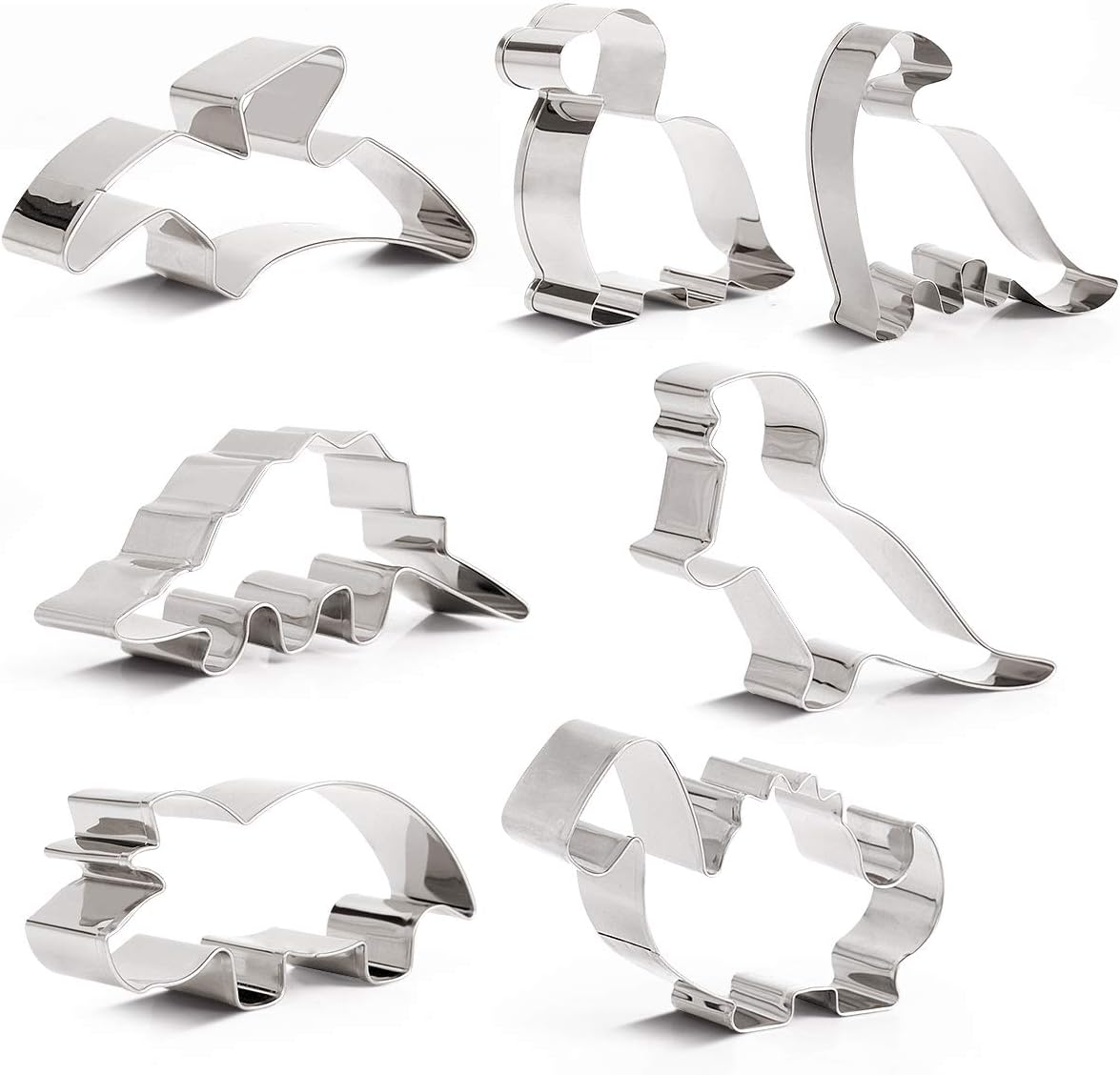 Lumon Dinosaur Cookie Cutters,Triceratops, Stegosaurus, Velociraptor, Camarasaurus,Pterosaur，Brontosaurus and Babe Dinosaur, 7-Piece Stainless Steel Set