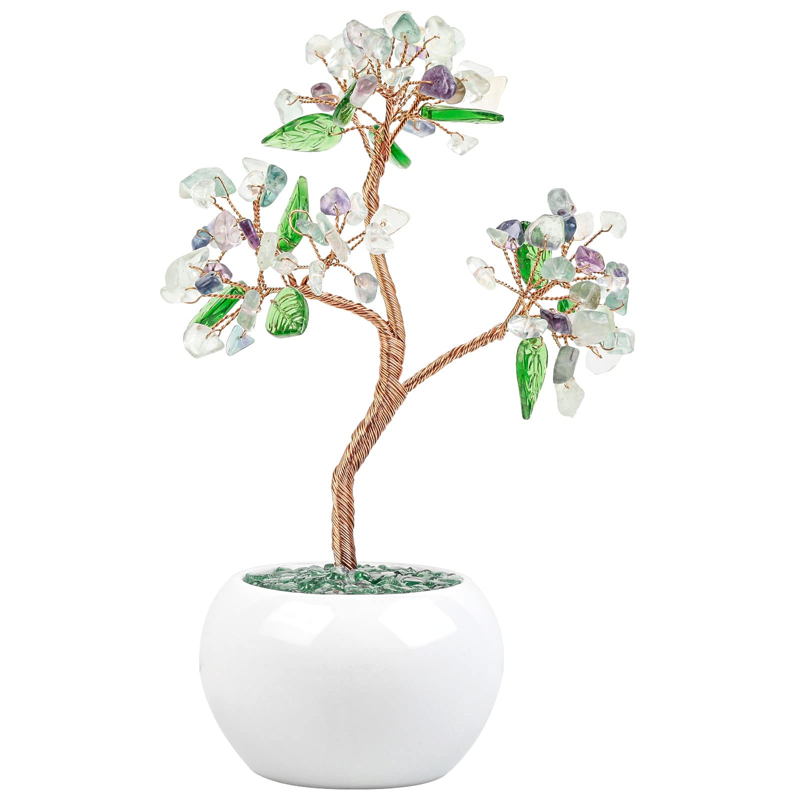 Nupuyai Fluorite Crystal Money Tree with Ceramic Base, Feng Shui Bonsai Money Tree Ornament Healing Stone Tree Good Luck Home Office Decor