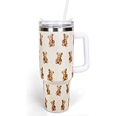 Whaline 40oz Bear Tumbler with Handle Straw and Lid Cute Insulated Cup Travel Mug Coffee Cup for Women Friend Holiday Birthday