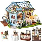 CUTEBEE Dollhouse Miniature House with Furniture, DIY Dollhouse Kit with Dust Proof, Music Movement, 1:24 Scale Creative Room for Gift for Family and Friends (Rose Garden Tea House)