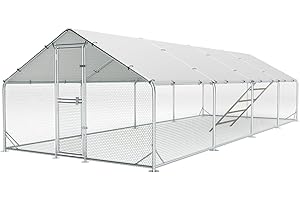 Benass Large Metal Chicken Coop, 10x26x6.5FT Spire Chicken Runs for Yard with Cover, Walk in Chicken Coop with Roosting Perch