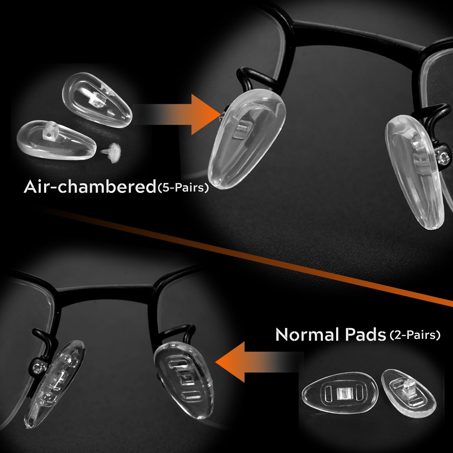 Eyeglasses Nose Pads, TEKPREM Screw in Glasses Nose Pads Replacement Repair Tools Kit with 5 Pairs of Air Chamber Silicone Nose Pads,Screws,Screwdrivers,Tweezer & Cloth for Sunglasses (15mm)