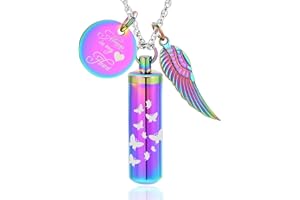 shajwo Cylinder Urn Ashes Necklace for Women Men Butterfly Cremation Jewelry Ash Loved One Memorial Angel Wing Pendant