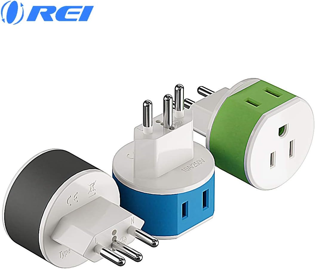 Orei Brazil Travel Plug Adapter 2 USA Inputs 3 Pack Type N (US