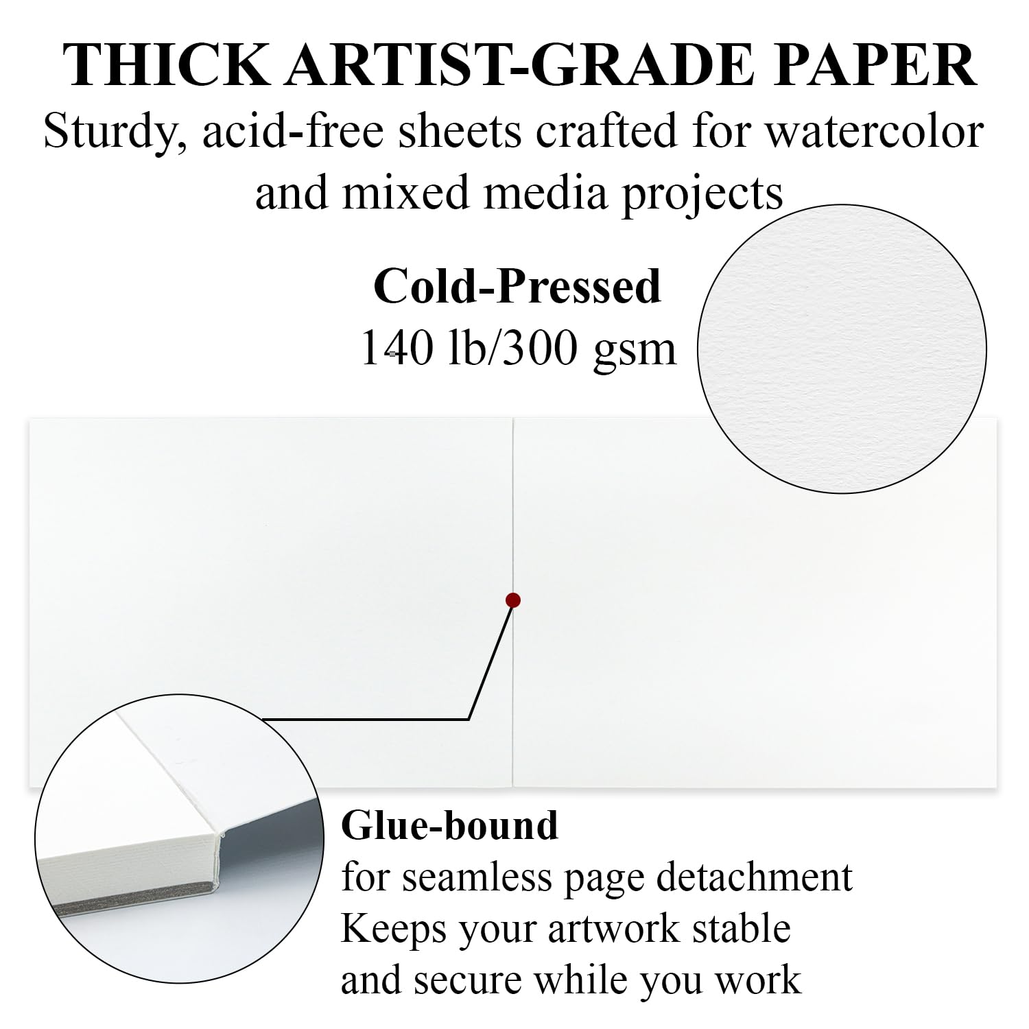 Watercolor Paper Pad, Watercolor Pad 9x12”, 300 GSM/ 140 lb Water Color Paper, 16 Sheets Cold Press - Painting, Drawing & Art Supplies for Adults & Kids, Watercolor Sketchbook for Wet & Dry Media.