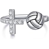 MONGAS Cross Volleyball Ring Sterling Silver Cross Ring Volleyball Jewelry Sport Gifts for Women