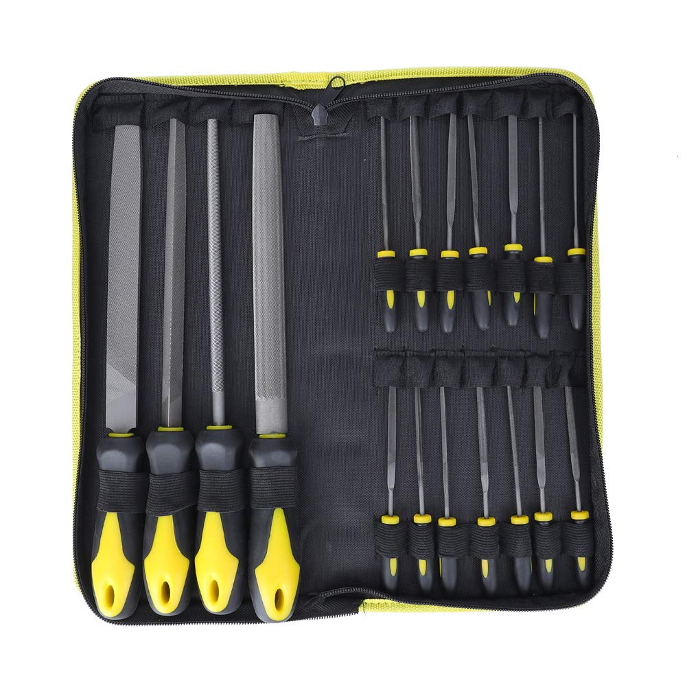 Greensen 18Pcs Files and Rasp Set for Metal, Wood, Plastic etc Quality Metal File Tool Set with Case - 4pcs Flat/Triangle/Half-Round/Round Files and 14pcs Precision Files
