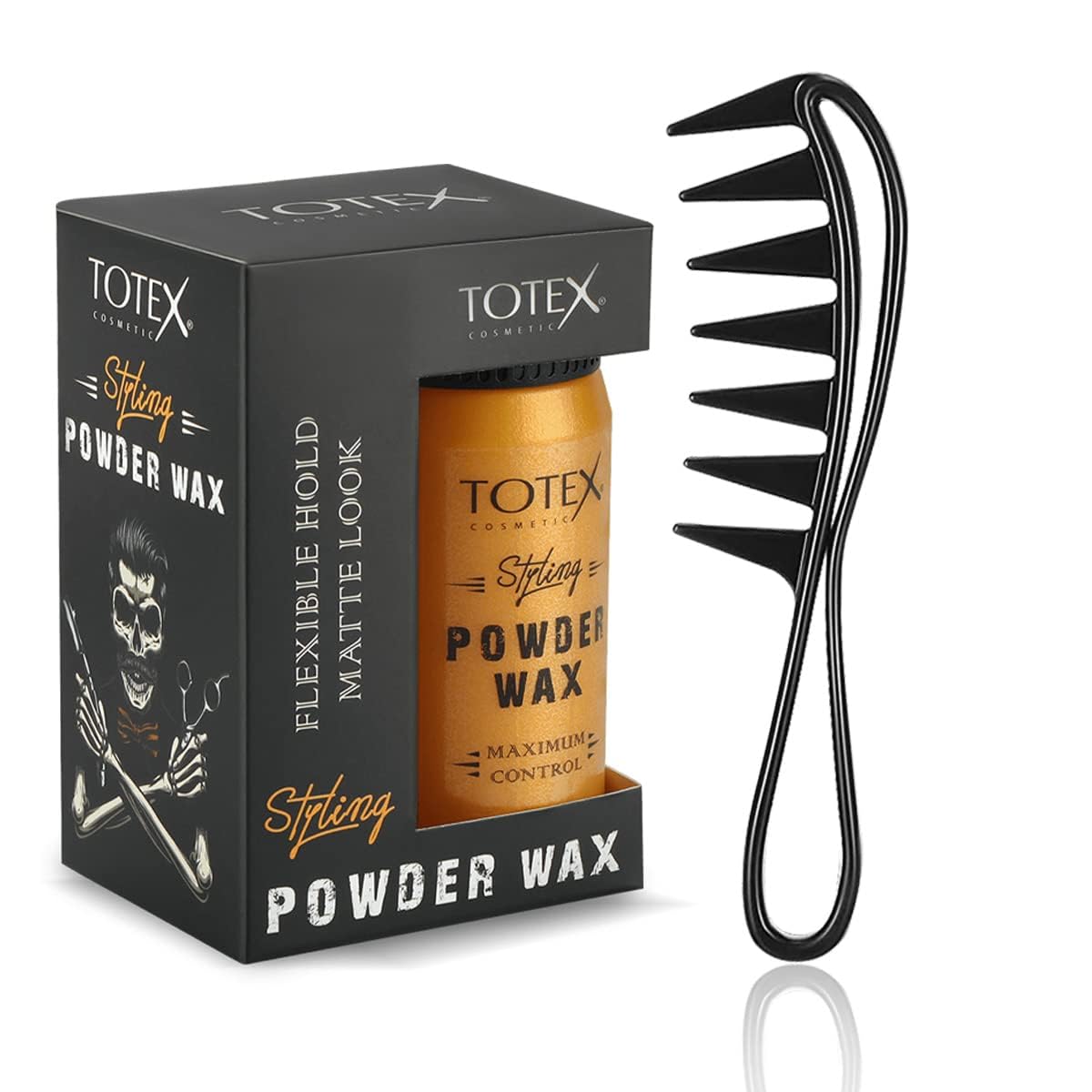 Totex Hair Styling Powder Wax 20g + Beard & Hair Styling Comb | Volumizing Texturising Dust Powder | Matt Look | Anti-Static Comb for Men & Women | Long Lasting Hold & Natural Finish