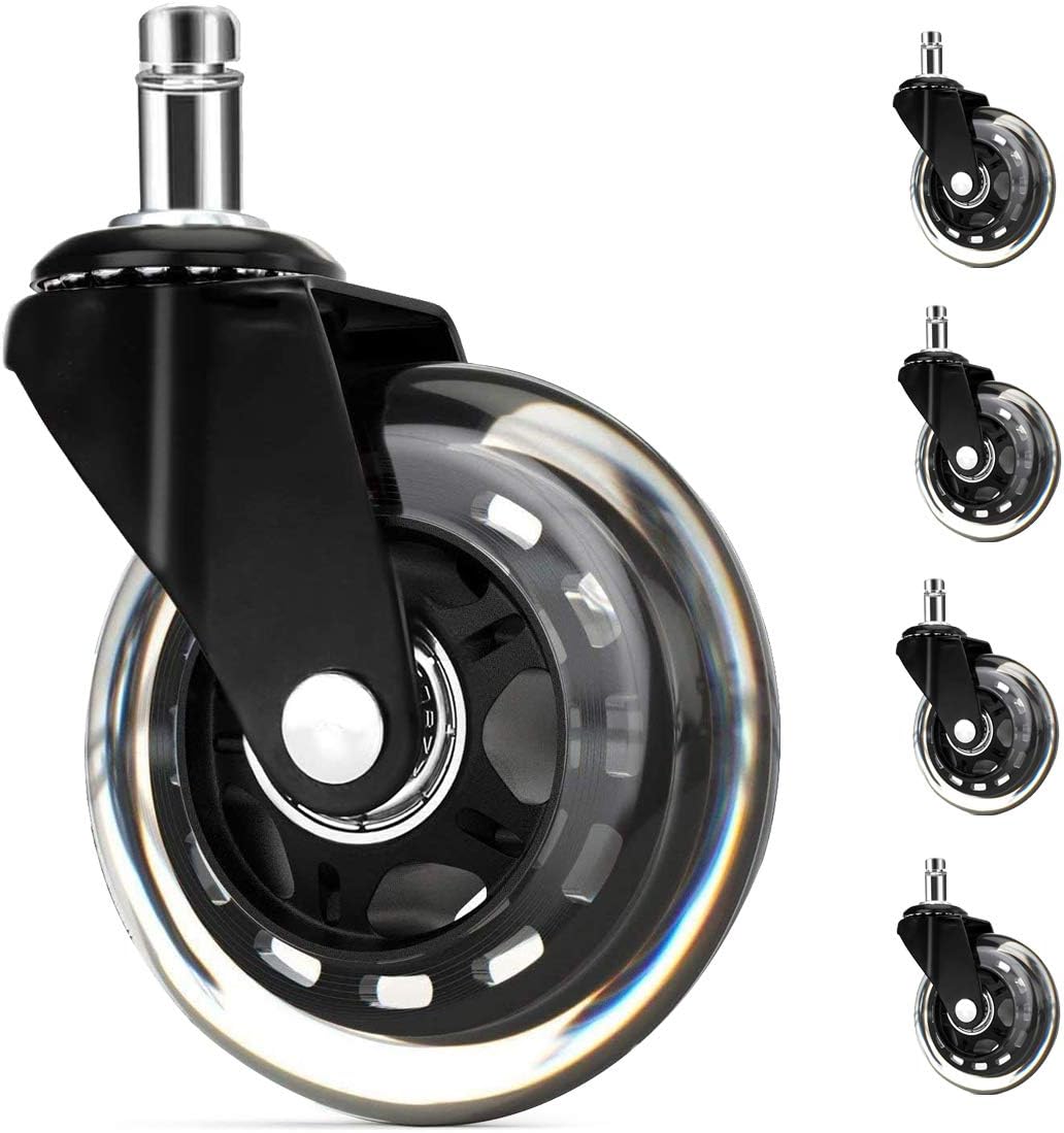 3 In Office Chair Wheels Black Replacements (Set of 5), Swivel chair wheelsfor All Floors Including Hardwood, Perfect Replacement for Rubber Desk Chair Casters Rollerblade Style Universal fit : Office Products