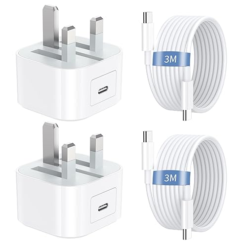 for iPhone 17 16 15 Fast Charger 2 Pack 20W USB C Plug Fast Charge with 3M USBC Cable UK Compatible with iPhone 17/16/16 Plus/16 Pro/16 Pro Max/15/15 Plus/15 Pro/15 Pro Max, iPad Pro/Air/Mini/11th/10
