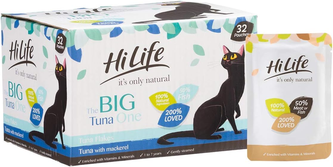 32 x HiLife Its Only Natural Cat Pouch Multipack The Big Tuna One In Jelly 70g, Transparent, 70 g (Pack of 32) - Image 3